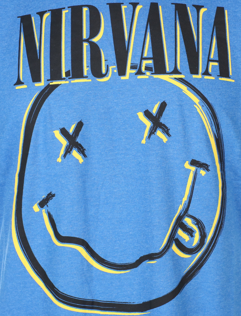 Herren-T-Shirt Nirvana - Inverser Happy Face - BLAU - ROCK OFF S